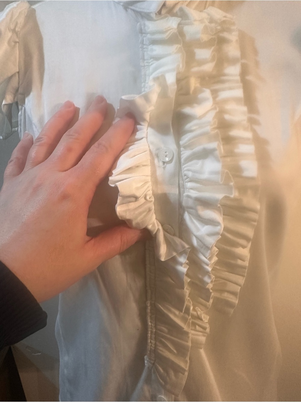C. Luce White Ruffle-Front Cap Sleeve Blouse - Picture 3 of 12